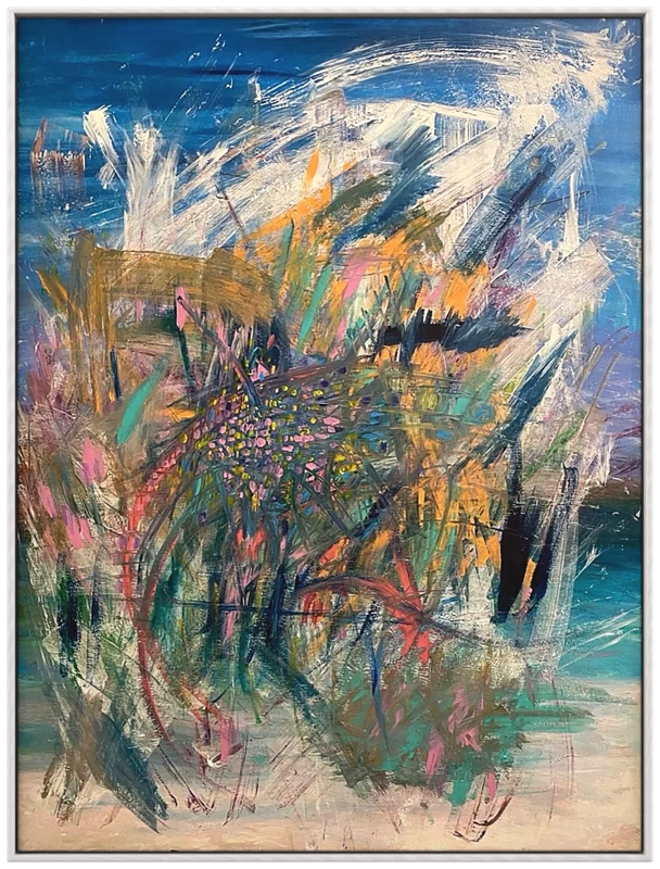 Blue Surge abstract artwork with white movement across a blue field