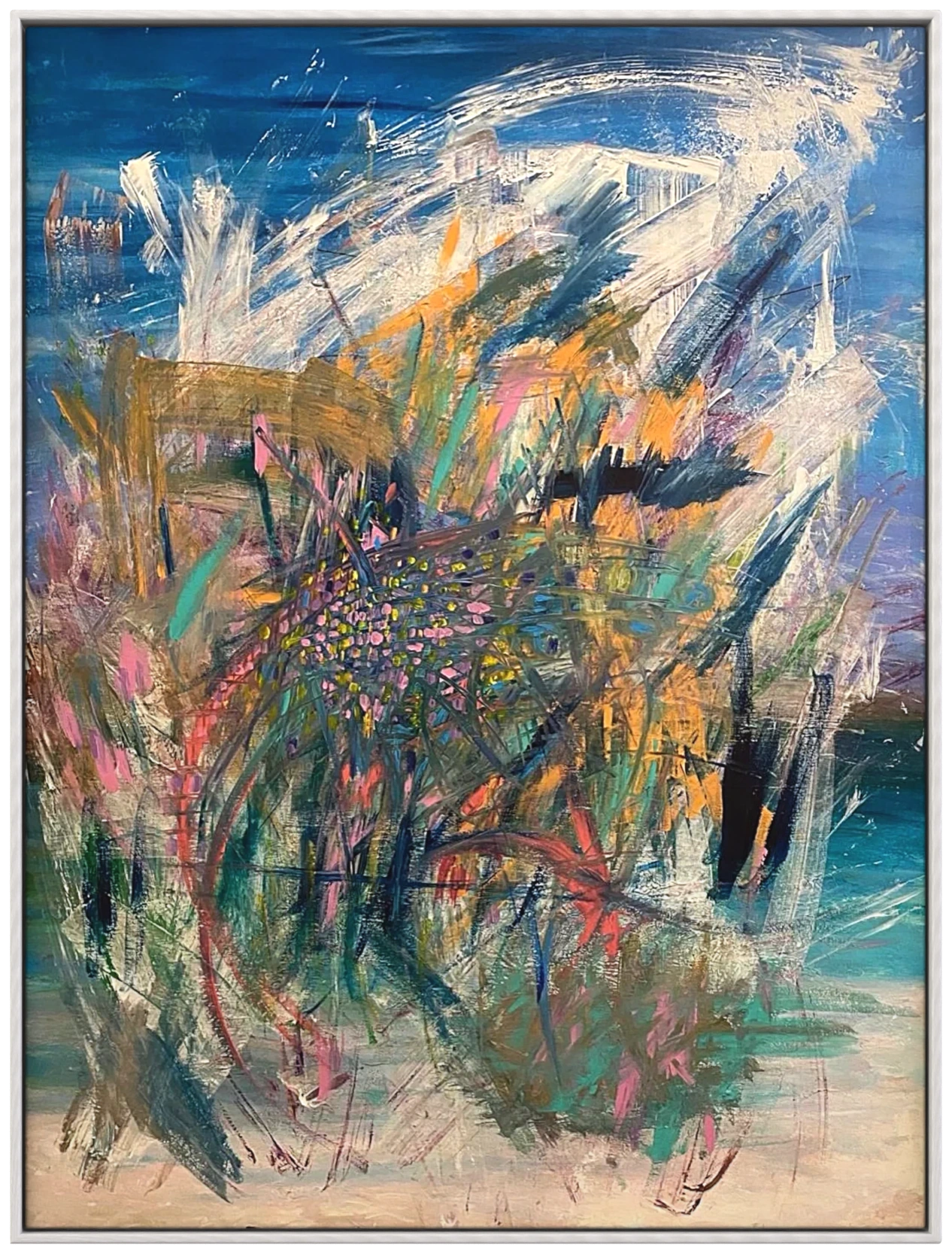 Blue Surge abstract artwork with white movement across a blue field
