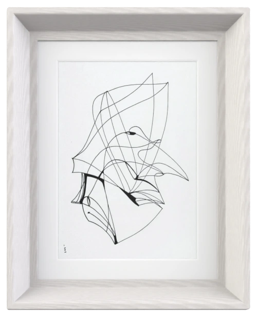 Folded Flight black line artwork with wing-like abstract form