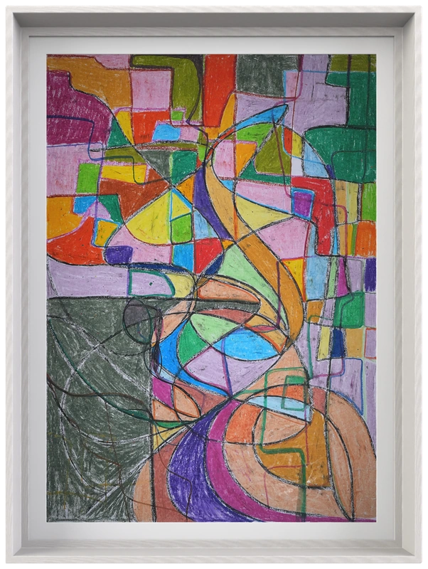 Fragmented Signal abstract artwork with pastel color fields and black linework