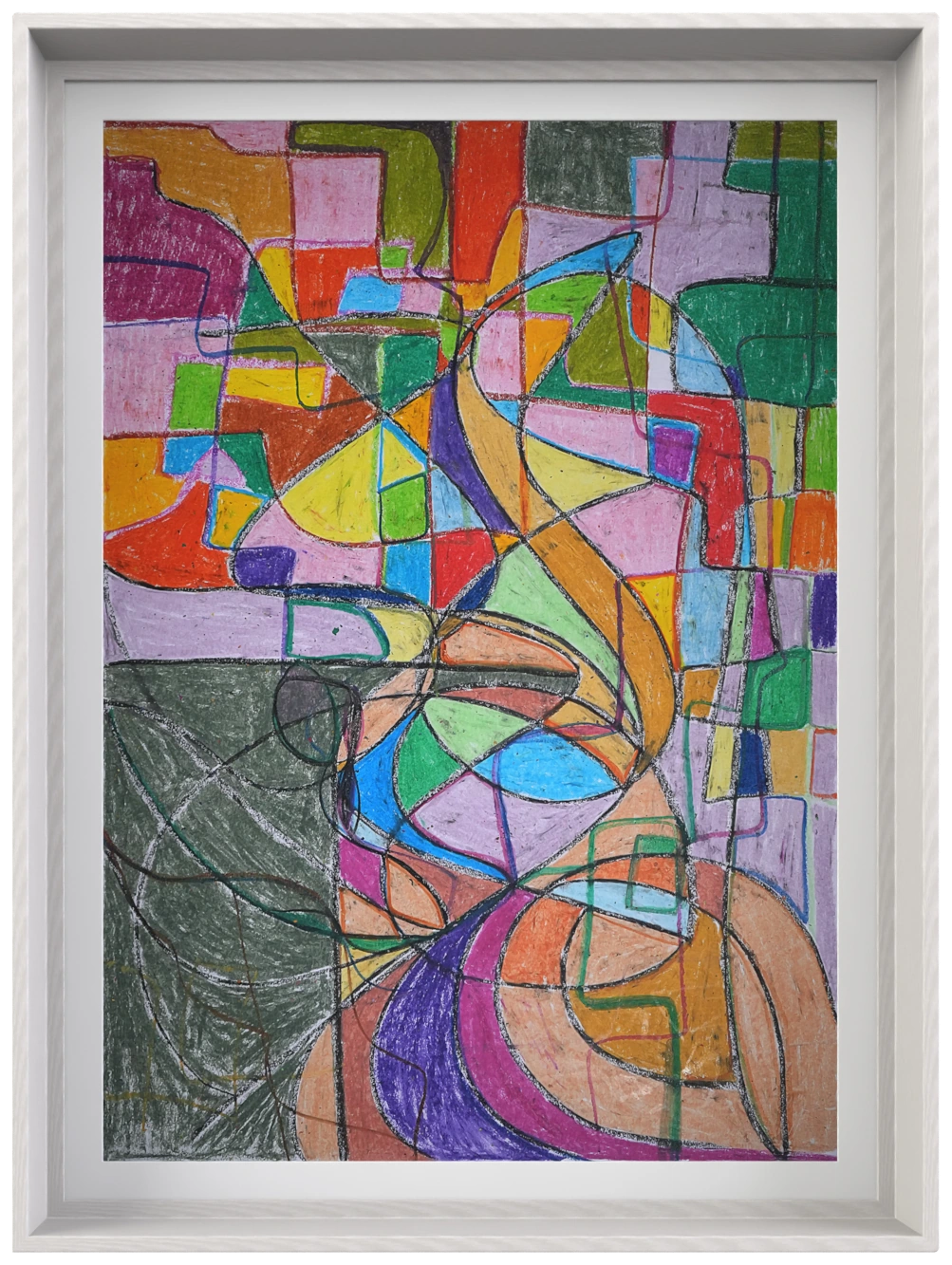 Fragmented Signal abstract artwork with pastel color fields and black linework