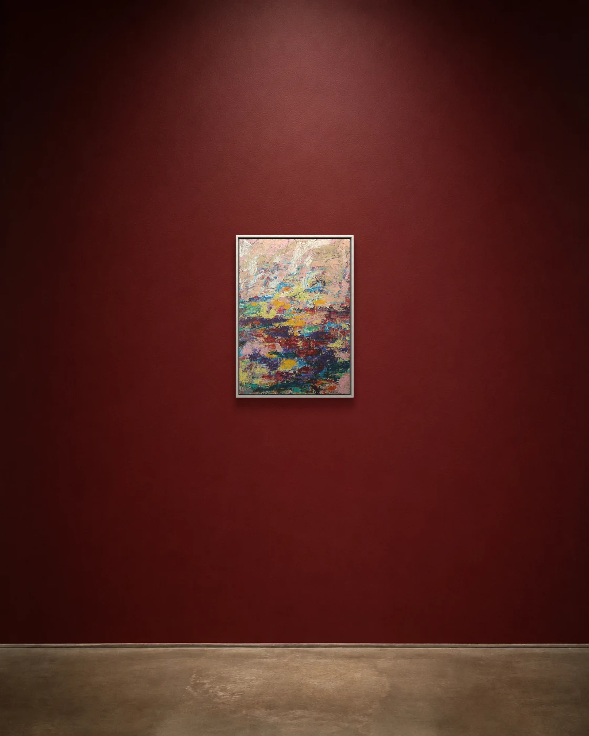 Field Notes shown framed on a burgundy wall