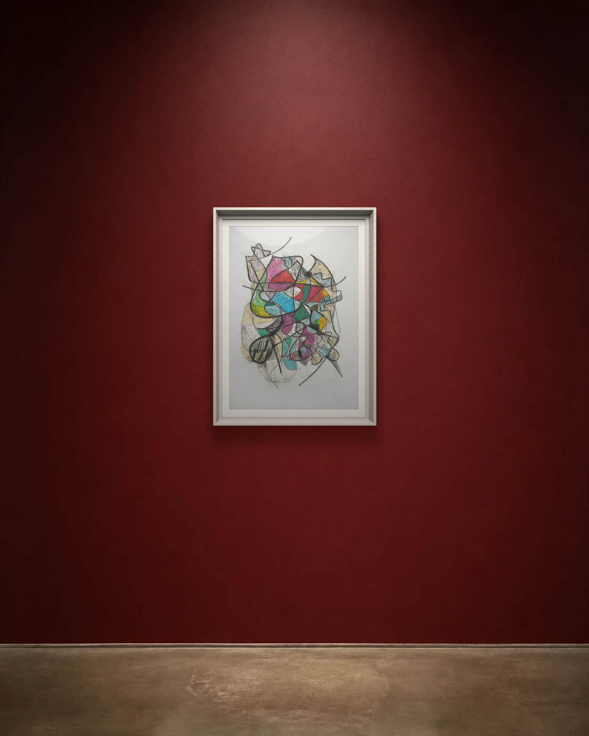 Folding Signal shown framed on a burgundy wall