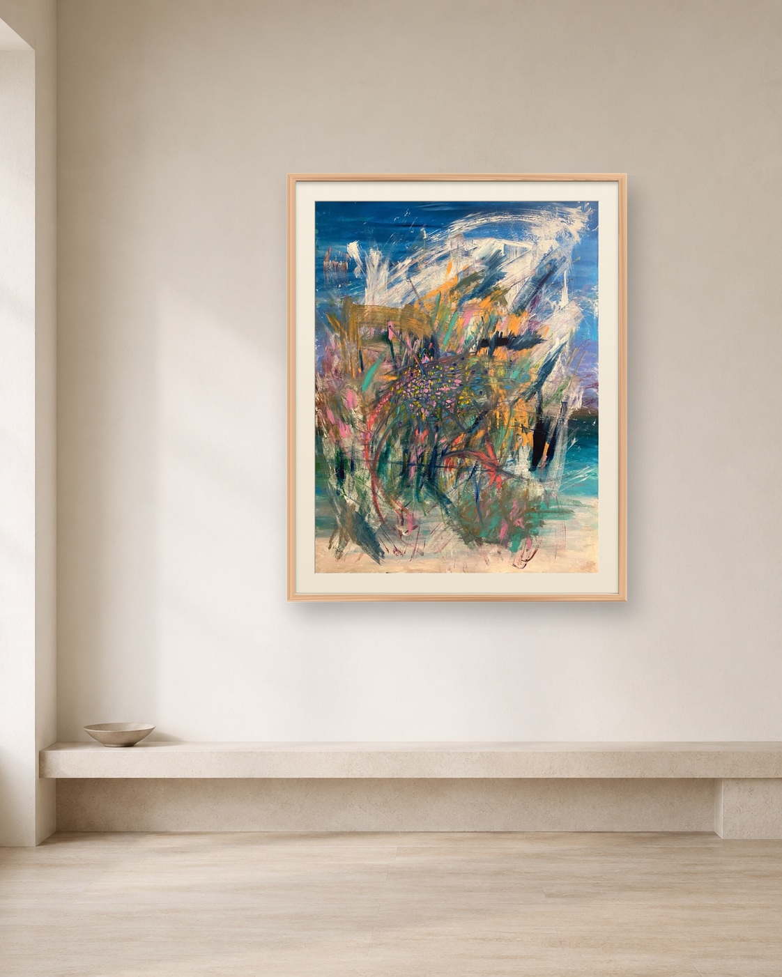 Blue Surge shown framed on a neutral collector wall