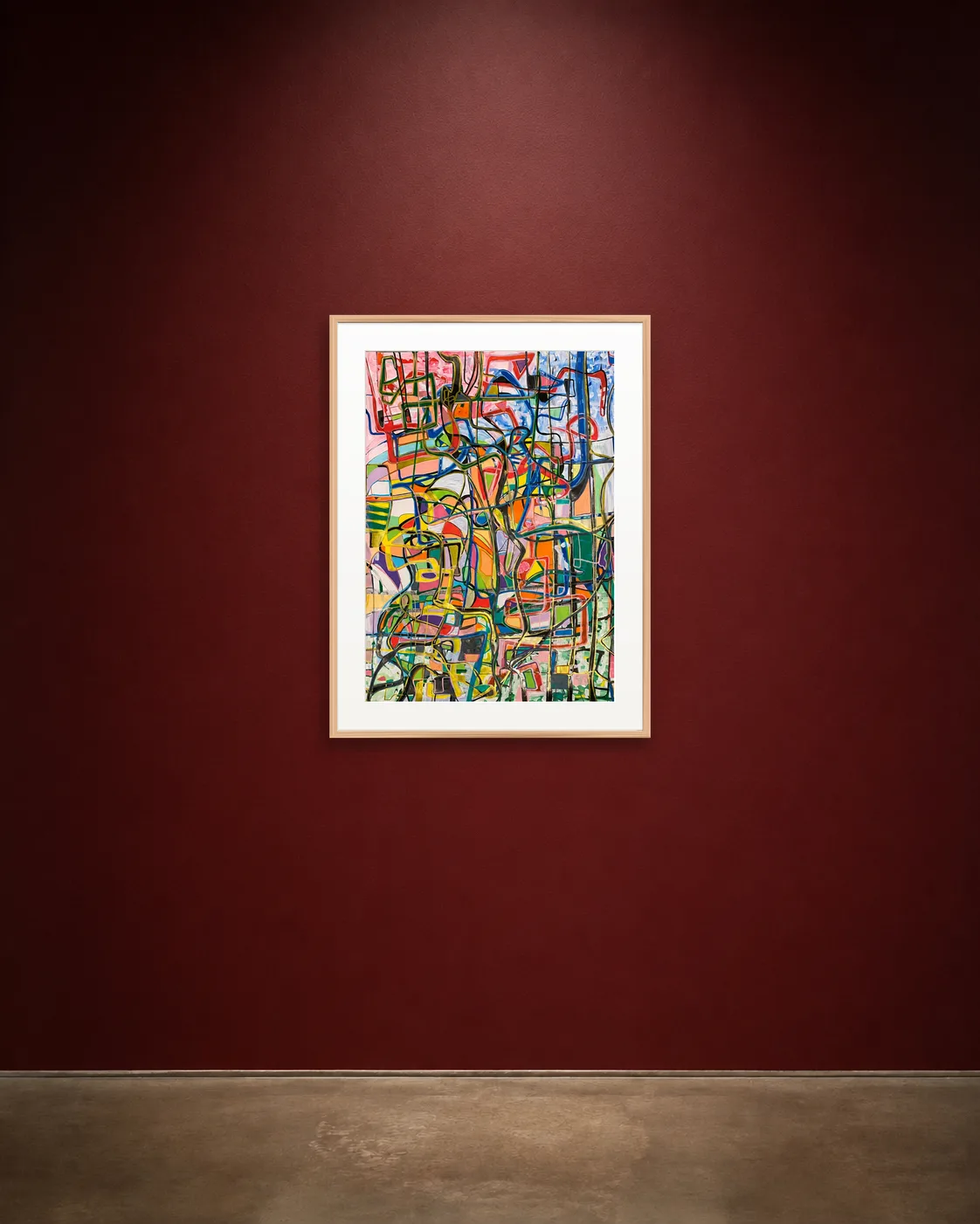Color Grid Current shown framed on a burgundy wall