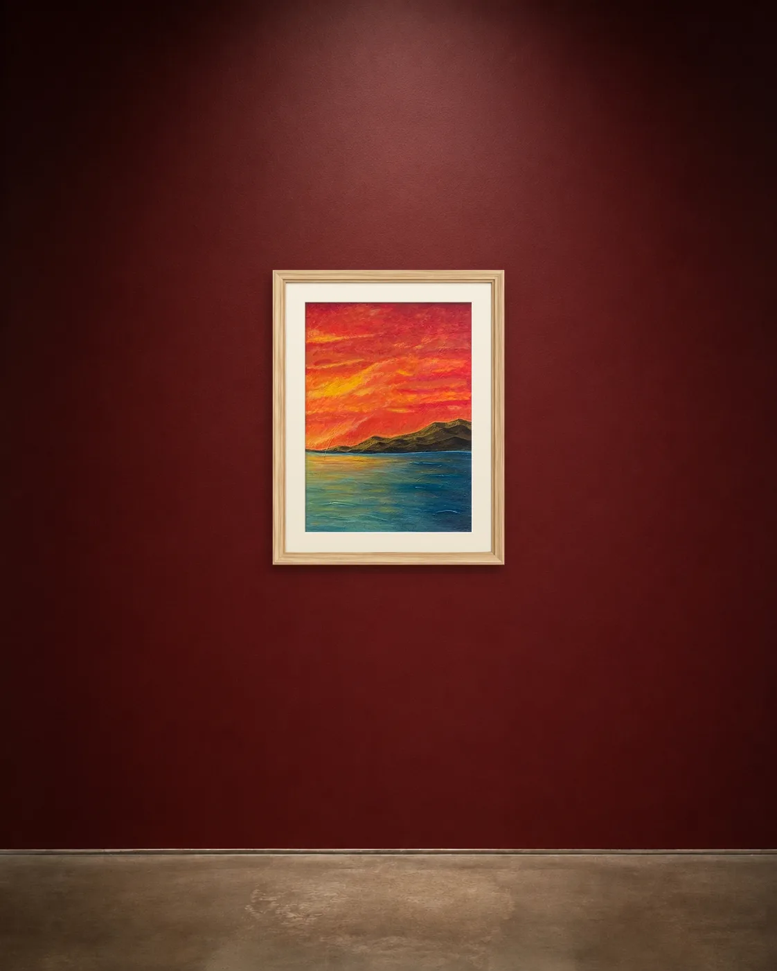 Ember Horizon shown framed on a burgundy wall