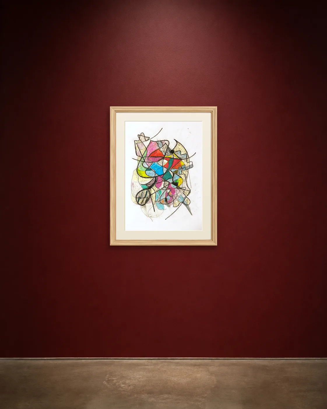 Folding Signal shown framed on a burgundy wall
