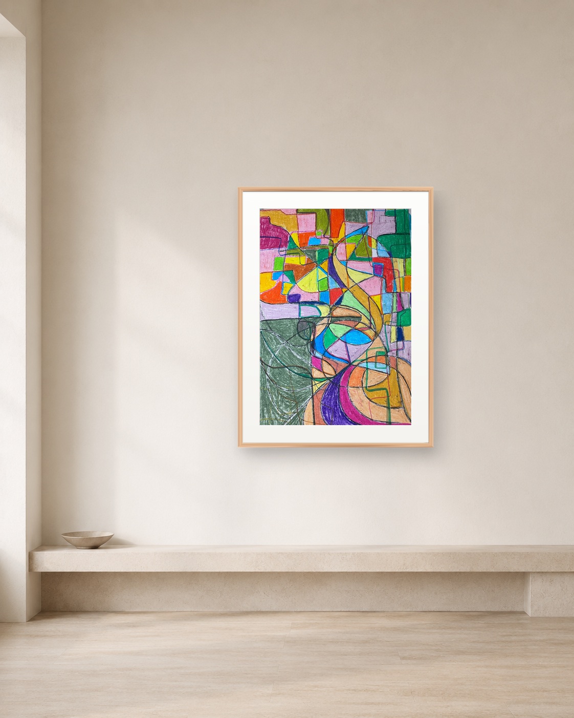 Fragmented Signal shown framed on a neutral collector wall