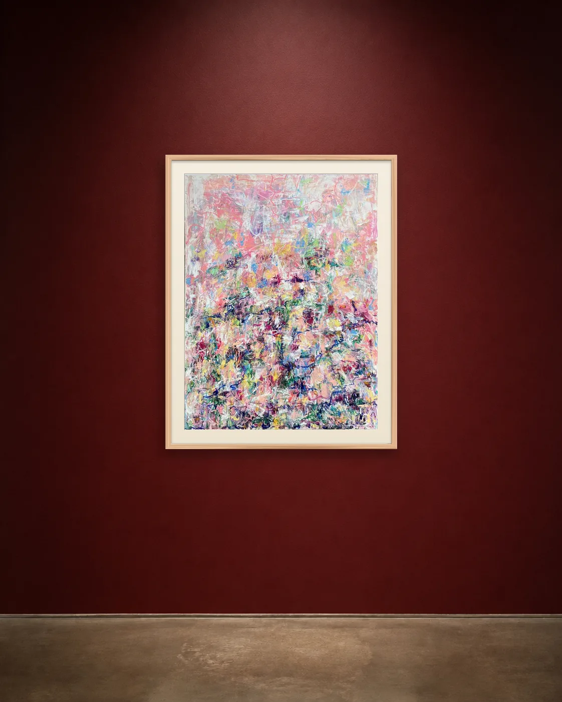 Wild Signal Garden shown framed on a burgundy wall