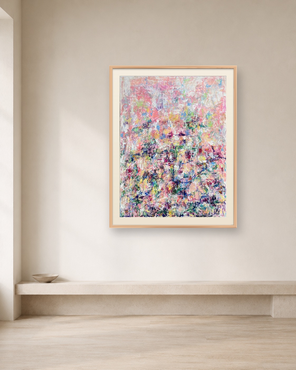 Wild Signal Garden shown framed on a neutral collector wall