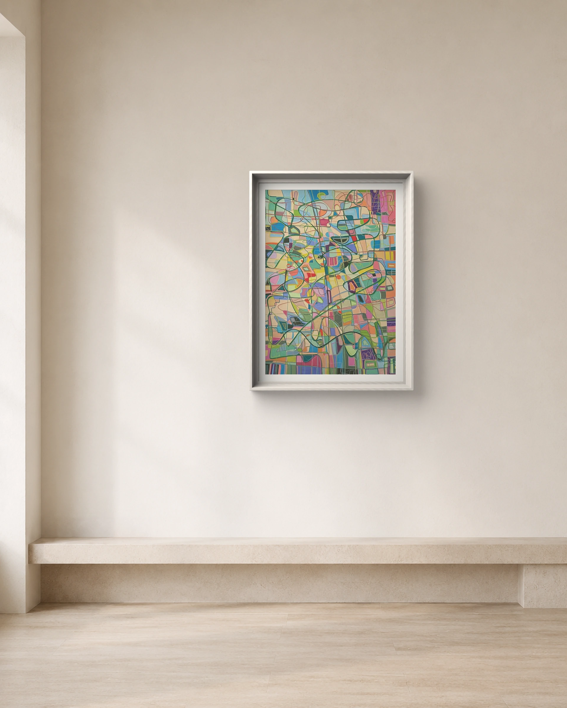 Soft City shown framed on a neutral collector wall