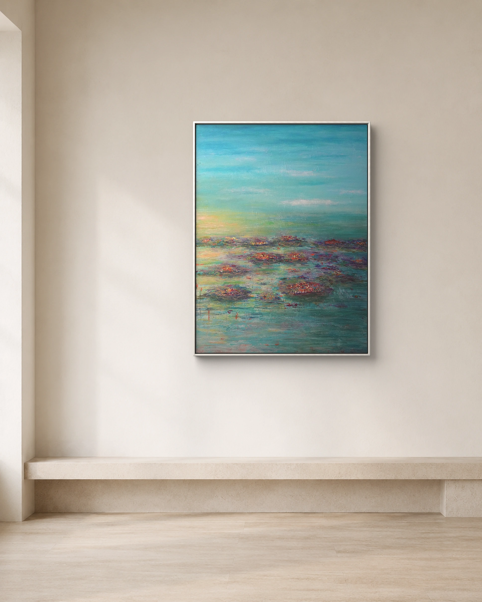 Water Garden shown framed on a neutral collector wall