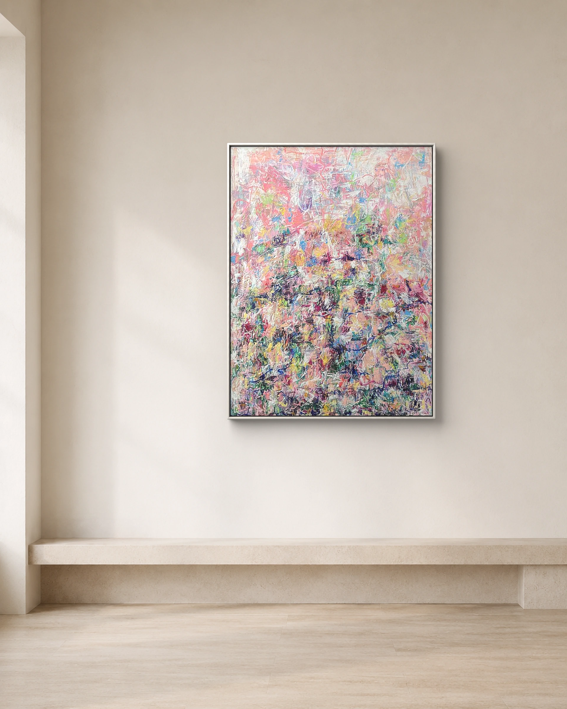 Wild Signal Garden shown framed on a neutral collector wall